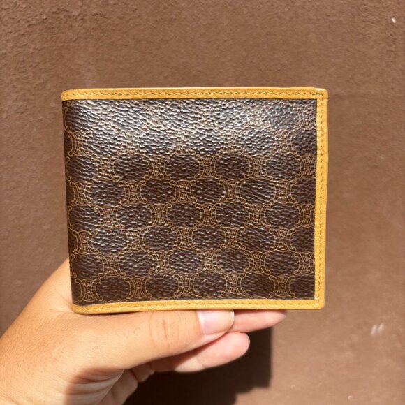 Vintage Celine Bifold Wallet Dark Macadam PVC Canvas with Leather Trim - Picture 1 of 8